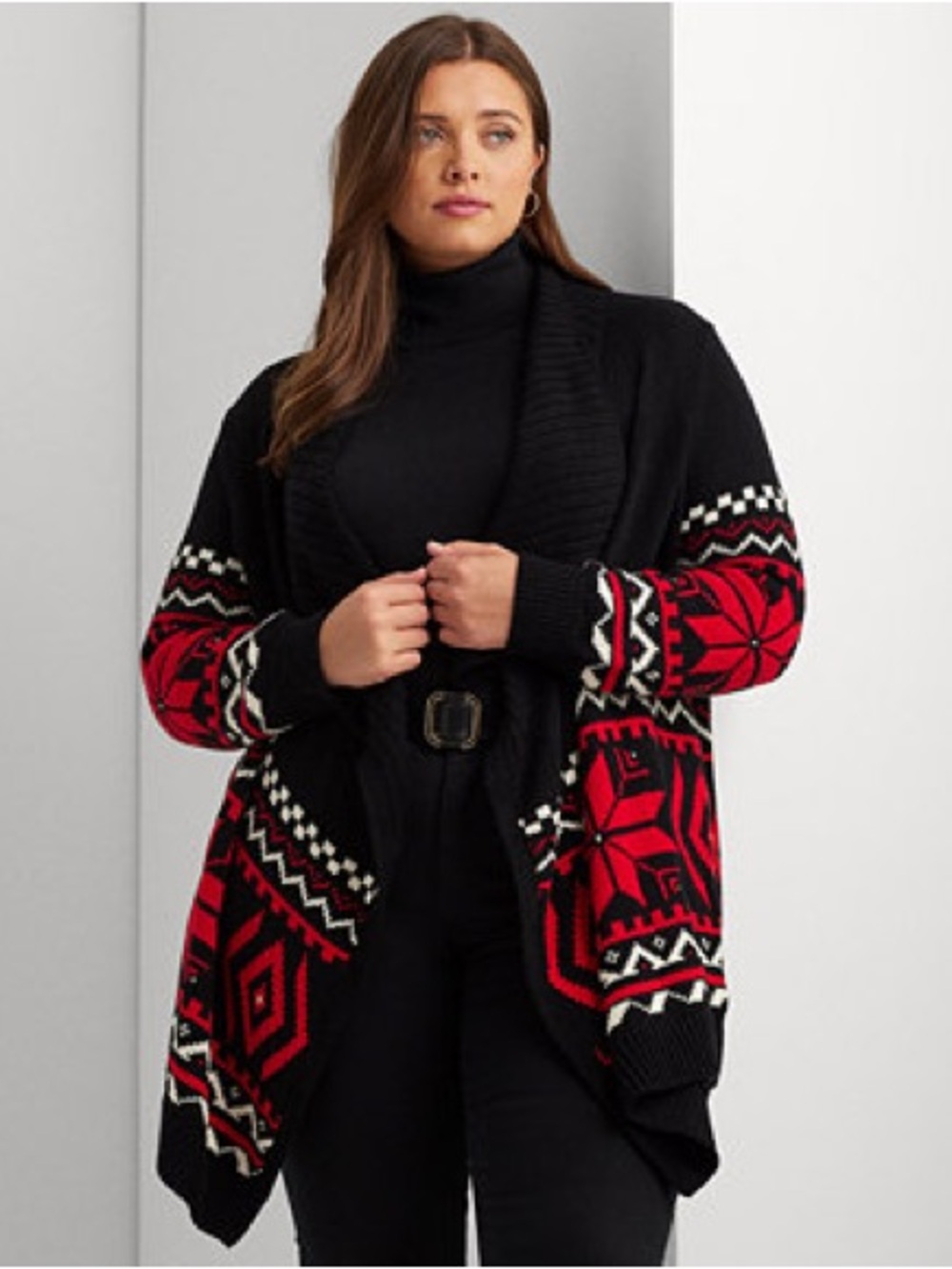 Ralph Lauren Fair Isle Cardigan Shawl Collar Asymmetrical Sweater 100% Cotton 2X